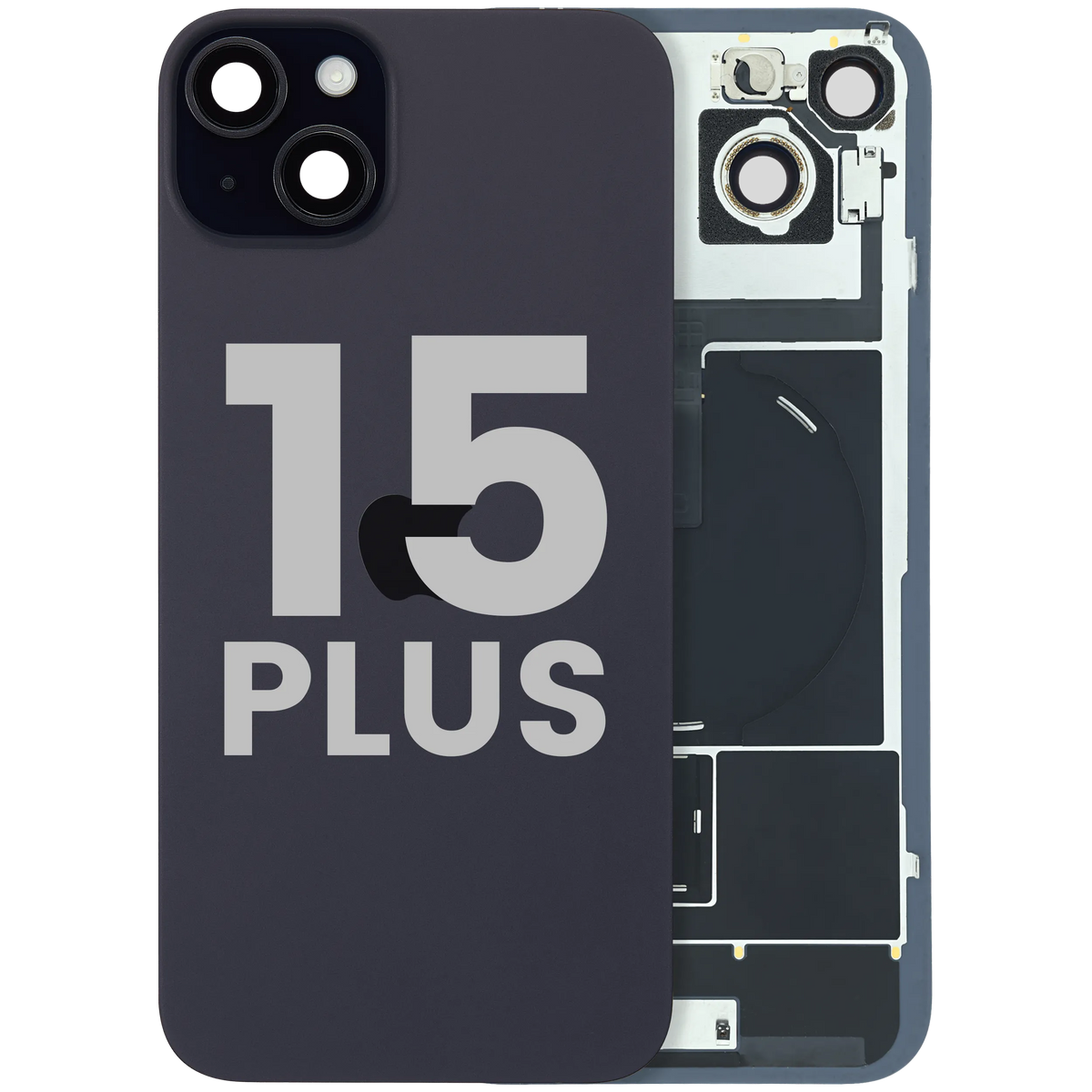 For iPhone 15 Plus Back Glass With MagSafe Magnet, NFC & Flashlight Flex Pulled - Grade C - Black