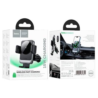 Hoco HW13 Speed Wireless Fast Charging Airvent Car Holder Metal Gray