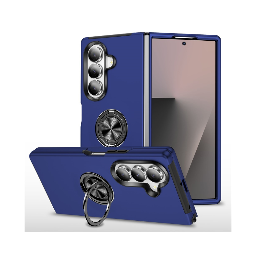 For Samsung Galaxy Z Fold 7 Dual Layer Invisible Ring Holder Case Blue