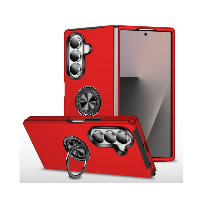 For Samsung Galaxy Z Fold 7 Dual Layer Invisible Ring Holder Case Red