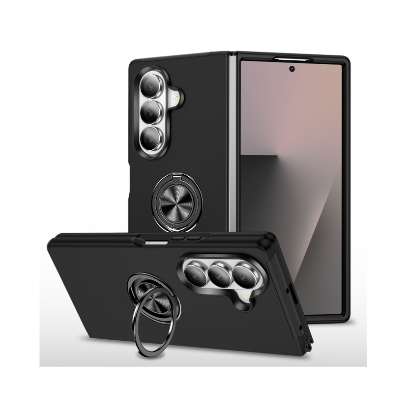 For Samsung Galaxy Z Fold 7 Dual Layer Invisible Ring Holder Case Black