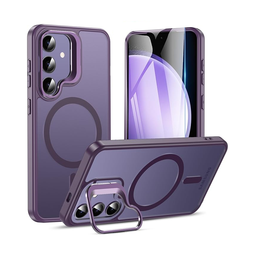 For Samsung Galaxy S25 Plus / S24 Plus Skin-Feel Camera Holder Magsafe Case Purple
