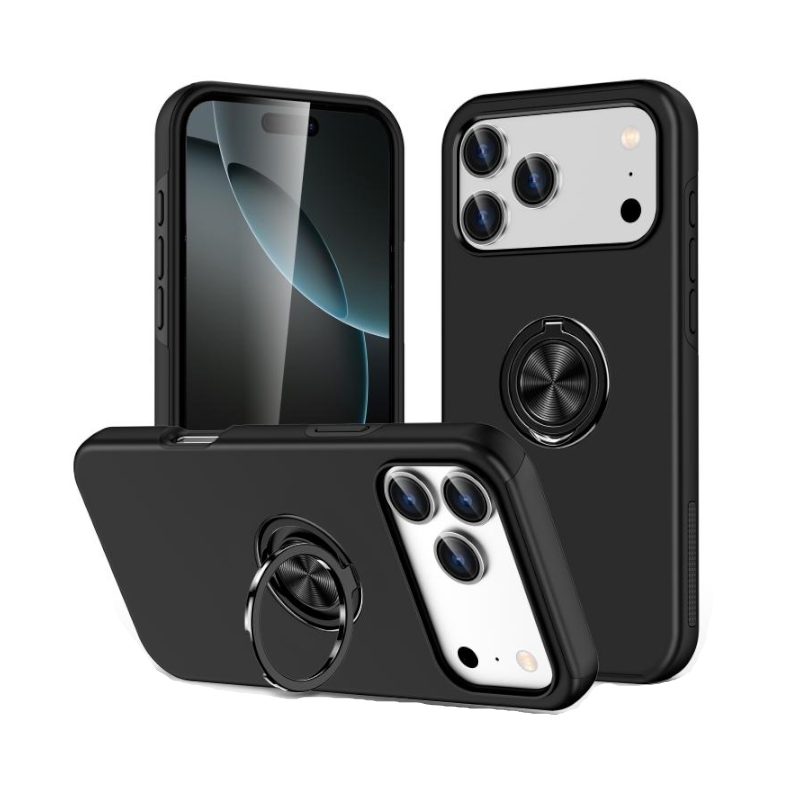 For Apple iPhone 17 Air Dual Layer Invisible Ring Case Black