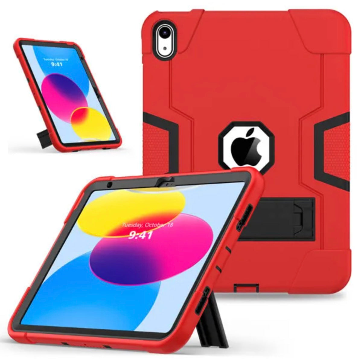 For Apple iPad 10th Gen (10.9) 2022 Hard Case Survivor with Stand Red