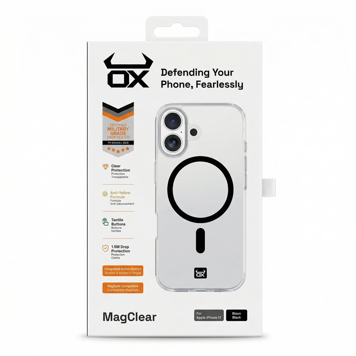 For Apple iPhone 17 OX MagClear With MagSafe Case - Bison Black