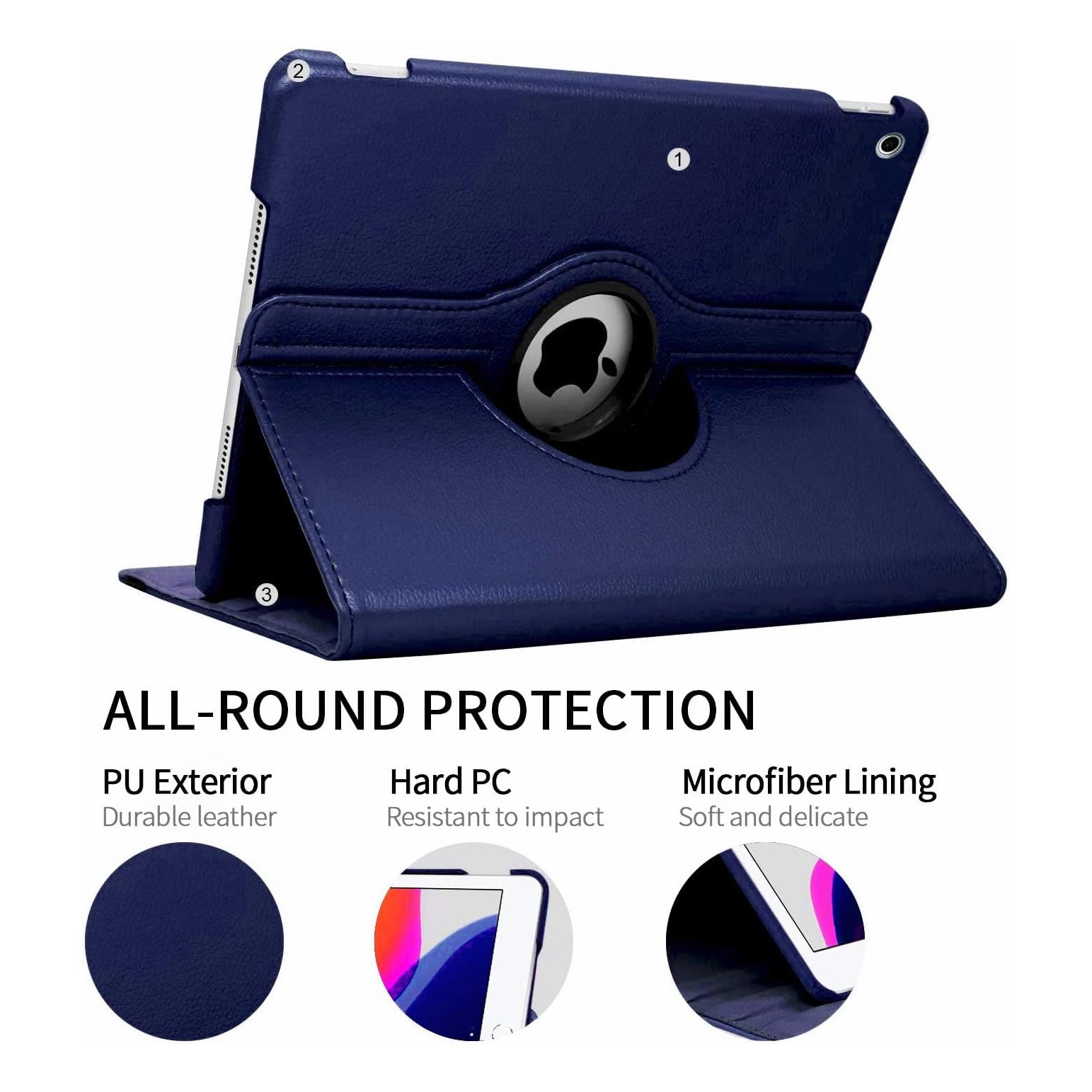 For Apple iPad 10.2 7th Gen 2019 Tablet Case 360° Rotating PU Leather Cover - Blue-www.firsthelptech.ie