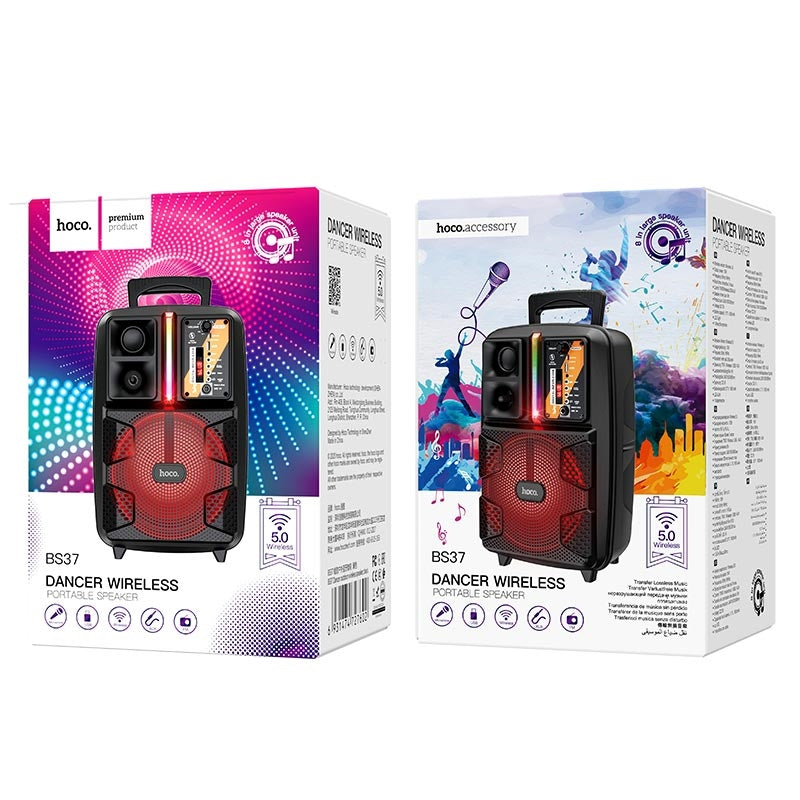 Hoco BS37 Dancer BT-V5.0 Outdoor 8'' Speaker With Wired Microphone Black-www.firsthelptech.ie