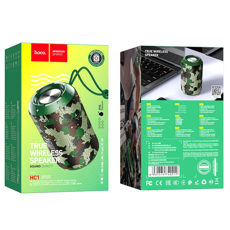Hoco HC1 Trendy Sound BT V5.0 Wireless Bluetooth Speaker Camouflage Green-www.firsthelptech.ie