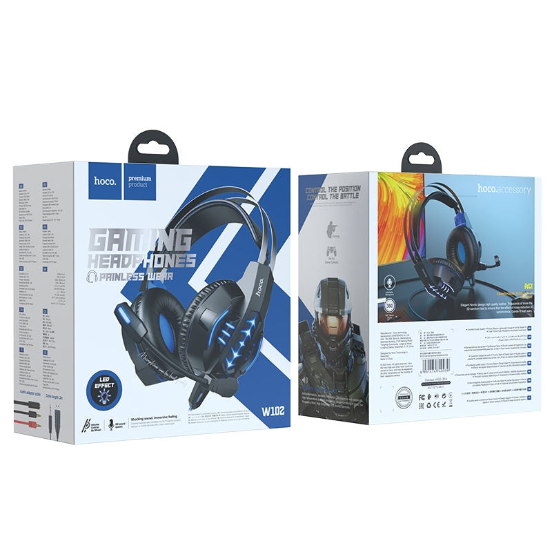 Hoco W102 Omni-Directional Microphone Gaming Headset With 3.5mm & USB Connection Blue