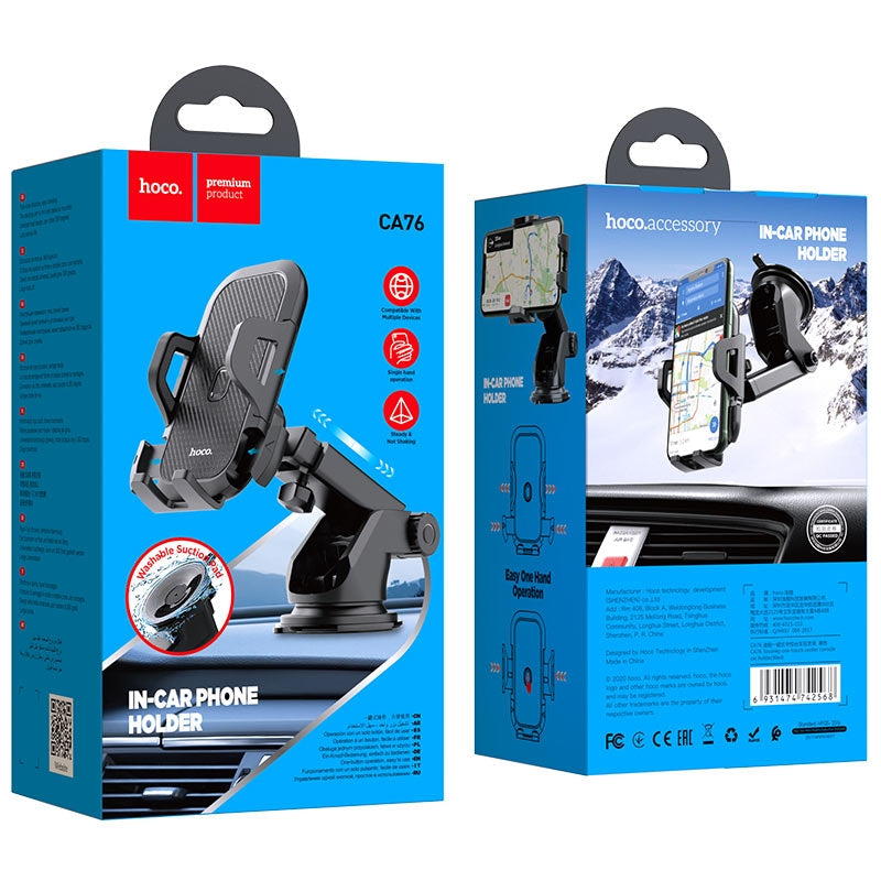 Hoco CA76 Touareg One-Touch Console In-Car Phone Holder Black-www.firsthelptech.ie