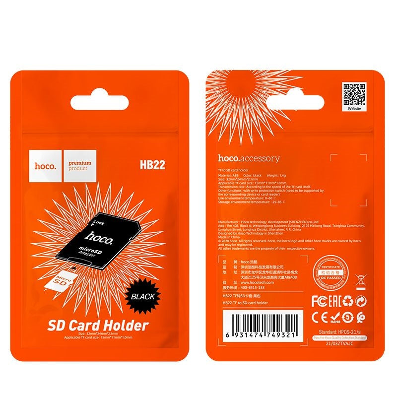 Hoco HB22 Micro SD Card Holder Black-www.firsthelptech.ie