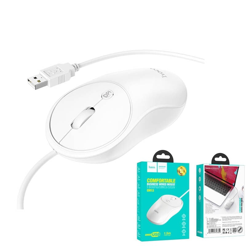 Hoco GM13 Esteem Business Wired Mouse White-www.firsthelptech.ie