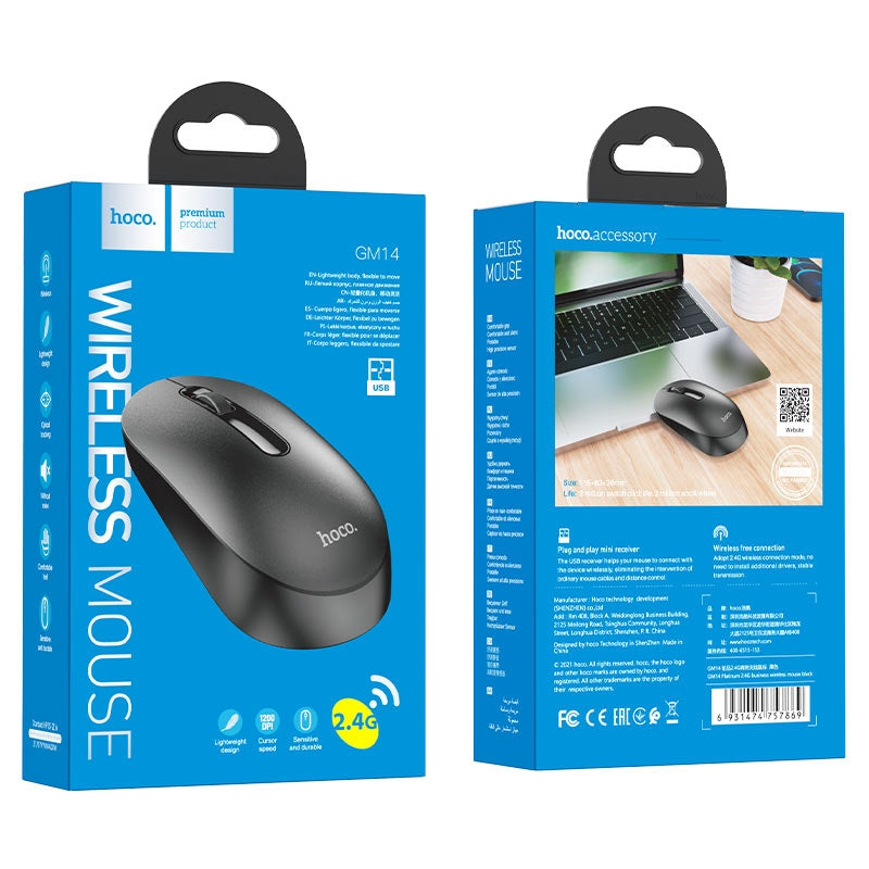 Hoco GM14 Platinum 3D Button 2.4G Business Wireless Mouse Black-www.firsthelptech.ie