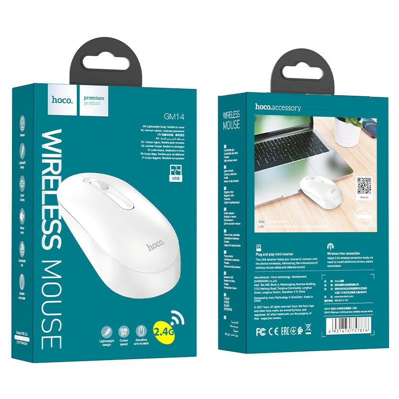 Hoco GM14 Platinum 3D Button 2.4G Business Wireless Mouse White-www.firsthelptech.ie