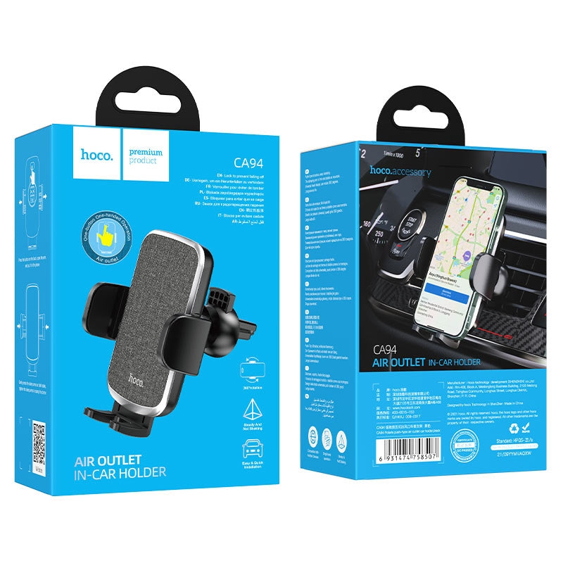 Hoco CA94 Polaris Premium In-Car Air Vent Phone Holder Black-www.firsthelptech.ie