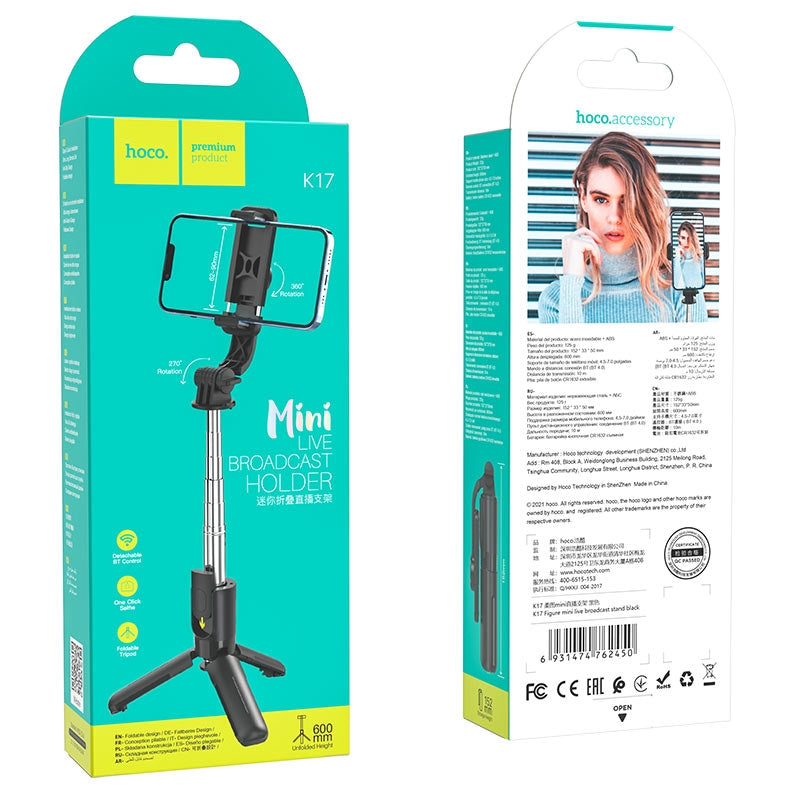 Hoco K17 Live Broadcast BT Control Tripod Selfie Stick-www.firsthelptech.ie