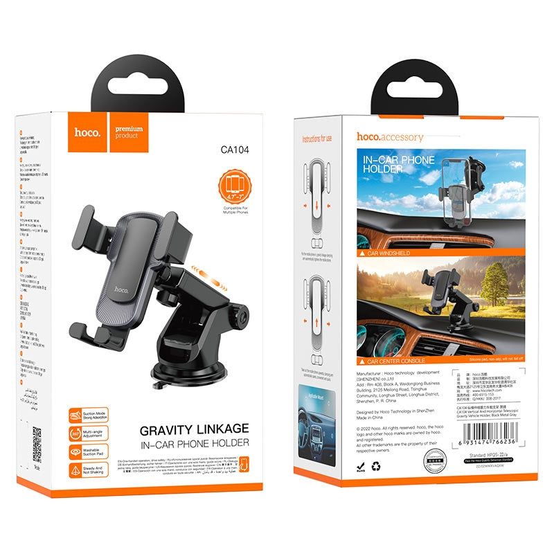 Hoco CA104 Telescopic Gravity Suction Dash Car Holder Black Metal Grey-www.firsthelptech.ie