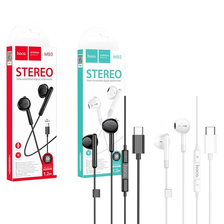 Hoco M93 Type-C Joy Wire-Controlled Digital Earphones with Mic Black