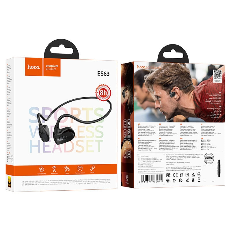 Hoco ES63 Graceful Bone Conduction BT WorkOut Earphone Black-www.firsthelptech.ie