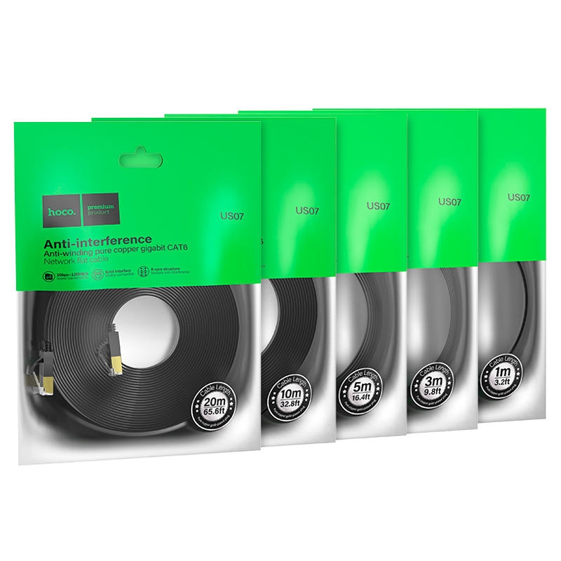Hoco US07 Cat6 Eneral Pure Copper Flat Ethernet Network Cable 10M-www.firsthelptech.ie