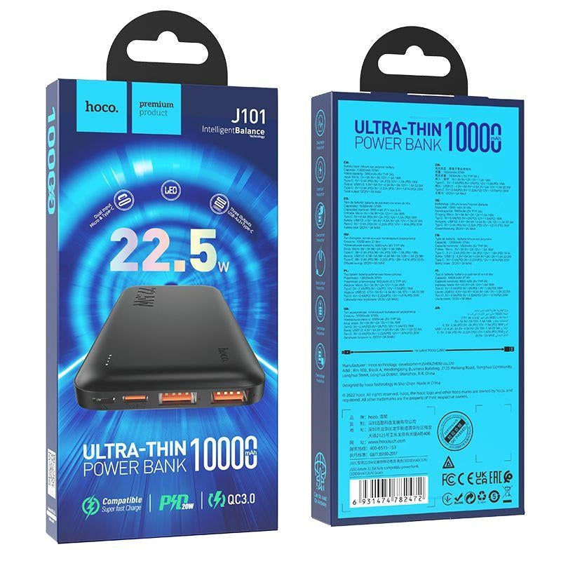 Hoco J101 Ultra Thin 22.5W Full Compatible Power Bank 10000 mAh Black-www.firsthelptech.ie