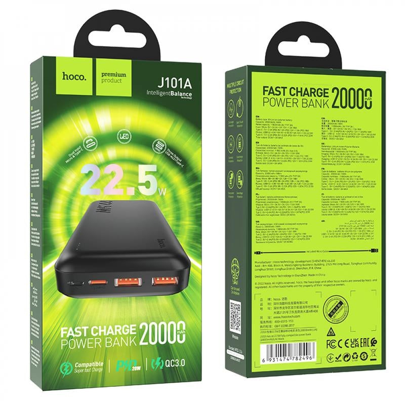 Hoco J101A Astute 22.5W Full Compatible Power Bank 20000 mAh Black-www.firsthelptech.ie