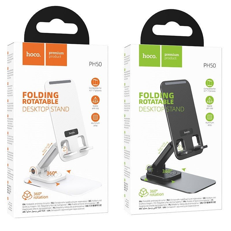 Hoco PH50 Ivey Folding 360 Rotatable Phone & Tablet Desktop Holder Black-www.firsthelptech.ie