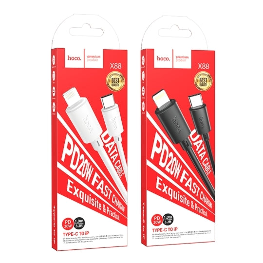 Hoco X88 PD Lighting to Type-C Charging Cable 20W 1M White-www.firsthelptech.ie
