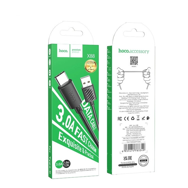 Hoco X88 Fast Type-C Charging Cable 3.0A 1M White-www.firsthelptech.ie