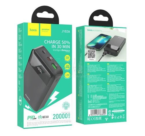Hoco J102A Smart Slim PD20W+ QC3.0 PowerBank 20000mAh Black