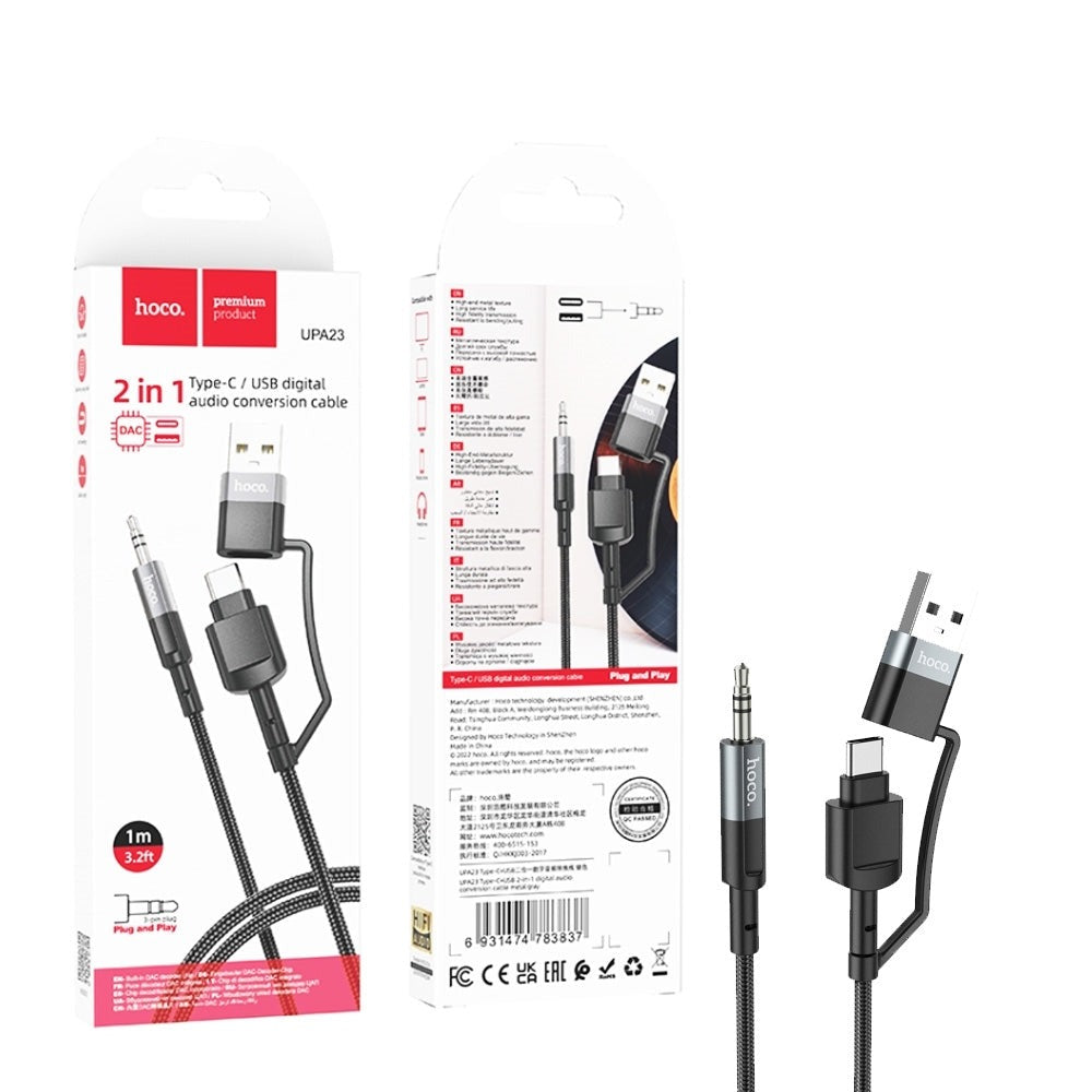 Hoco UPA23 2 in 1 Type-C+USB Digital Audio Conversion AUX Cable-www.firsthelptech.ie