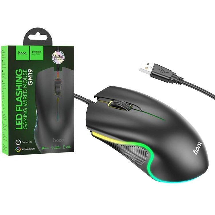 Hoco GM19 LED Luminous Gaming Wired Mouse Black-www.firsthelptech.ie