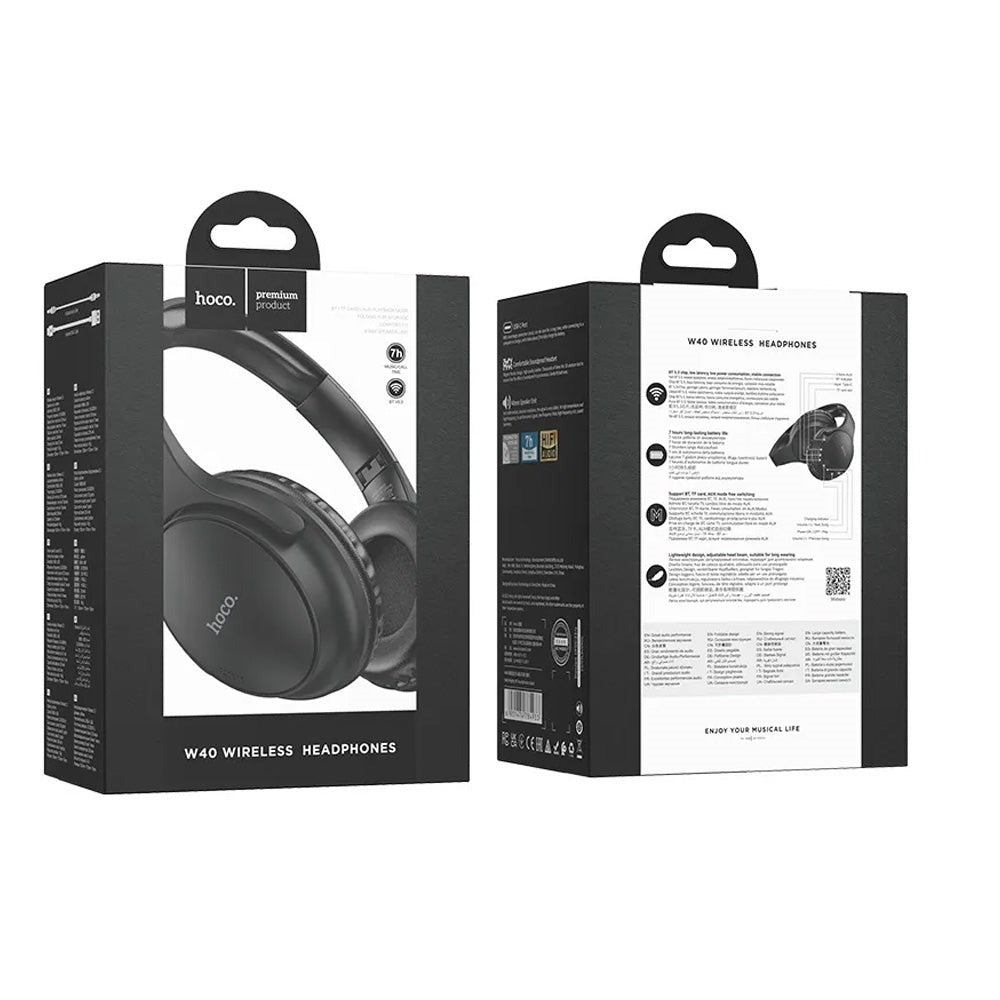 Hoco W40 Foldable Built in MP3 BT V5.3 Headphone Black-www.firsthelptech.ie
