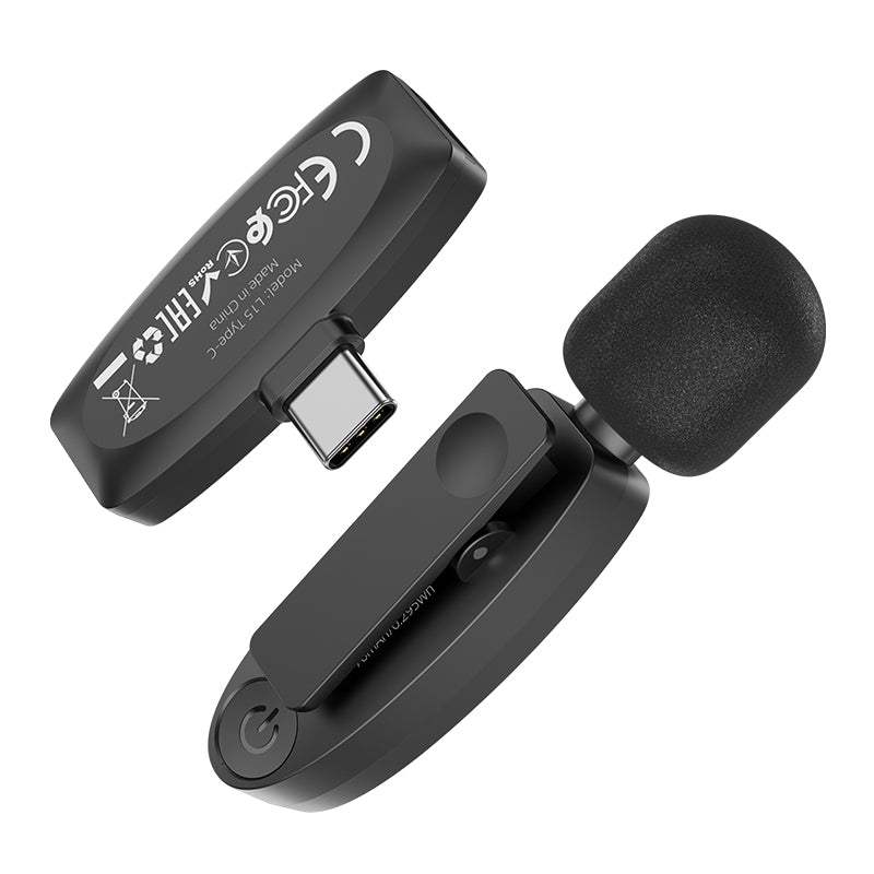 Hoco L15 Type-C Crystal Lavalier Wireless Digital Microphone Black-www.firsthelptech.ie