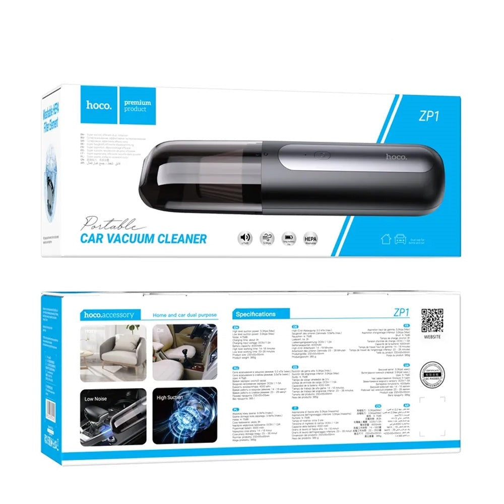 Hoco ZP1 High Power Portable Car Vacuum Cleaner Black-www.firsthelptech.ie