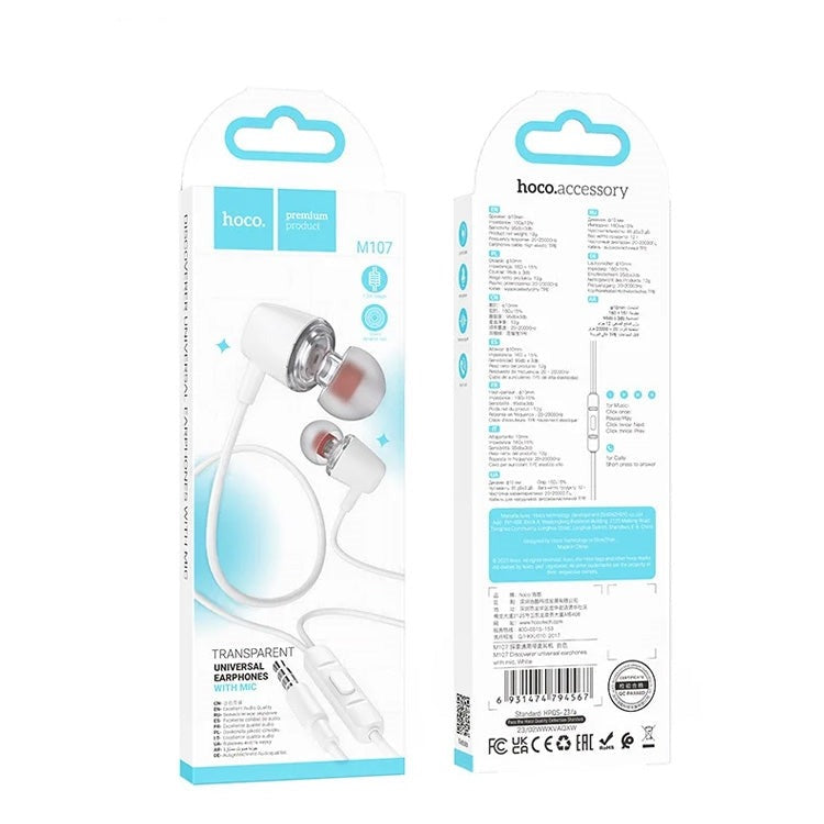 Hoco M107 Discoverer Transparent Edition Universal Earphones White
