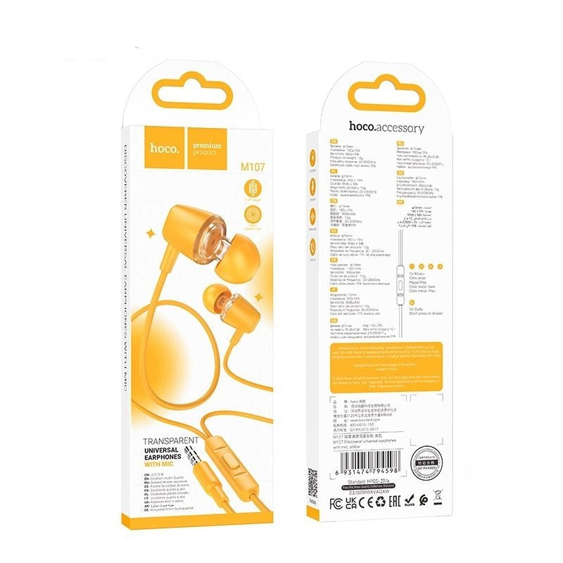 Hoco M107 Discoverer Transparent Edition Universal Earphones Yellow