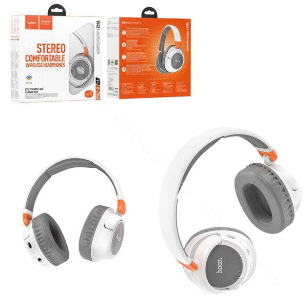 Hoco W43 Stereo 25h Wireless BT Built-in MP3 Headphone White-www.firsthelptech.ie