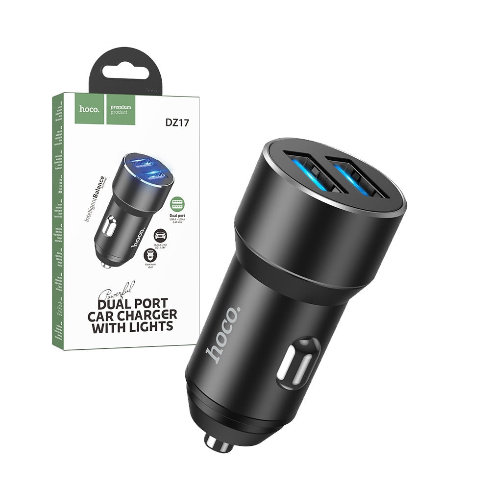 Hoco DZ17 Powerful Dual USB LED Port Car Charger Black-www.firsthelptech.ie