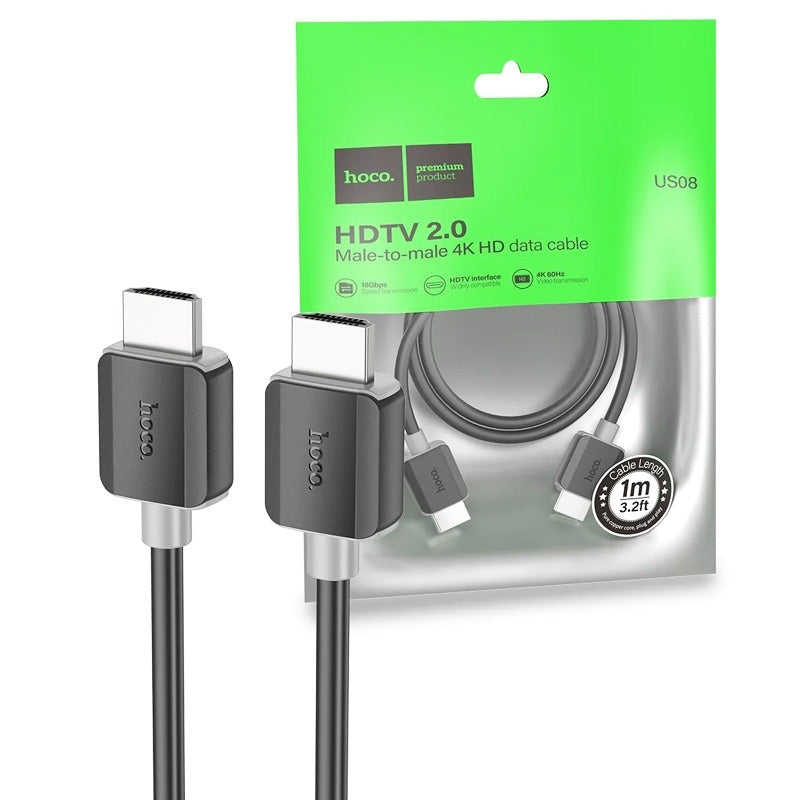Hoco US08 HDTV 2.0 Male-to-Male 4K HDMI Cable 3M-www.firsthelptech.ie