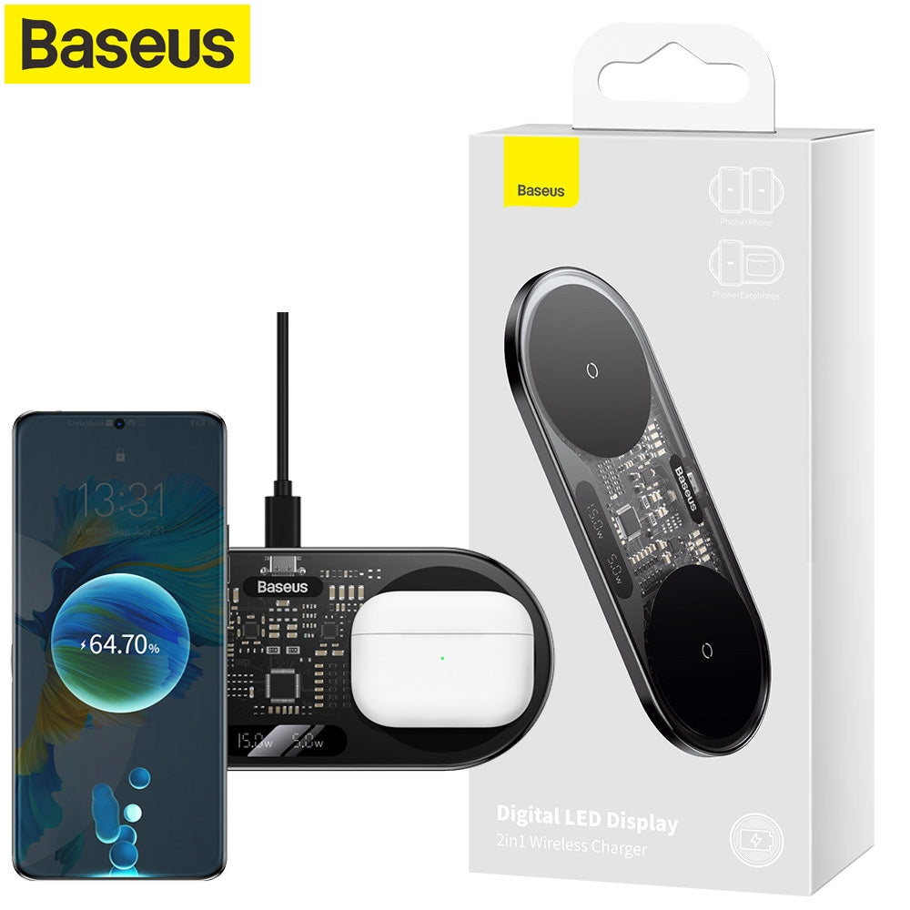 Baseus WXSX010101 Dual Wireless Charger With Digital Transparent Display 20W-www.firsthelptech.ie