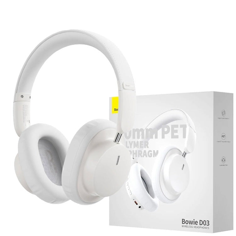 Baseus Bowie D03 Over Ear High Beats Wireless Headphones White