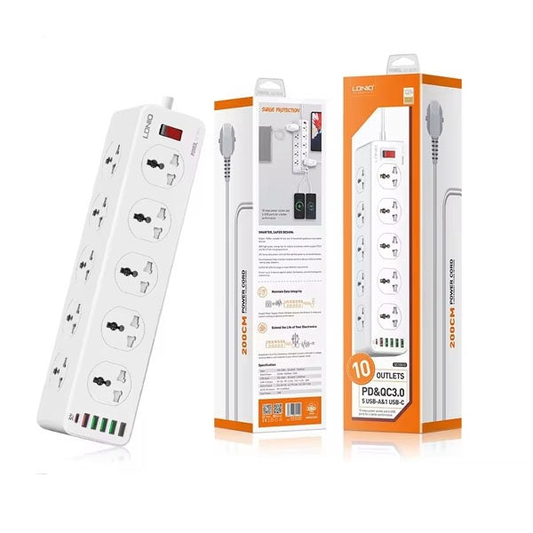 LDNIO SC10610 Power Strip Universal 10Port+5 USB & 1 C Uk Plug-www.firsthelptech.ie