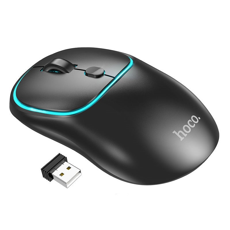 Hoco DI47 Cool Light Fluorescent Rechargeable Wireless Mouse Black-www.firsthelptech.ie