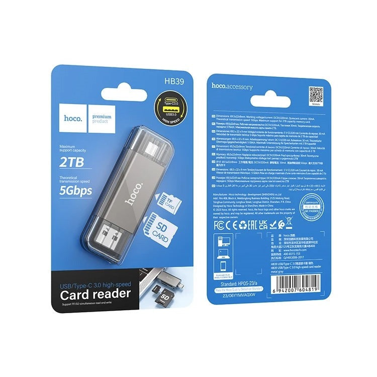 Hoco HB39 USB/Type-C 3.0 High-Speed Card Reader-www.firsthelptech.ie