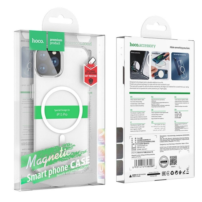 For Apple iPhone 15 Pro Magnetic Series Hoco Airbag Anti-Fall Protective Shell Transparent-www.firsthelptech.ie