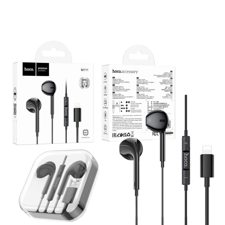 Hoco M111 Primero DCA Support Lighting Wired iPhone Earphones Black-www.firsthelptech.ie