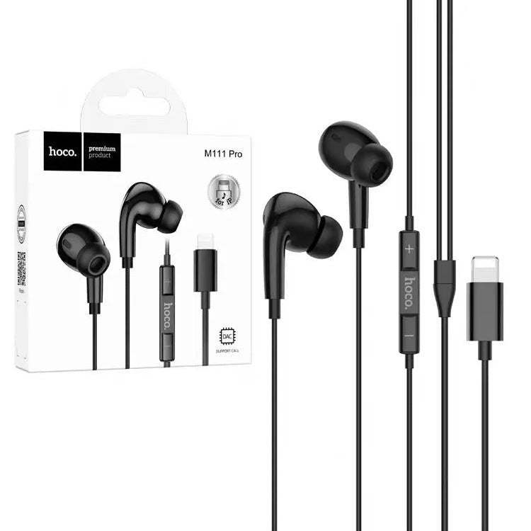 Hoco M111 Pro Primero DCA Support Lighting Wired iPhone Earphones Black-www.firsthelptech.ie