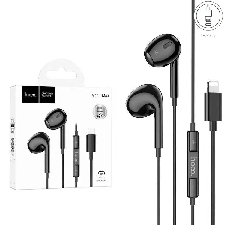 Hoco M111 Max Primero DCA Support Lighting Wired iPhone Earphones Black-www.firsthelptech.ie