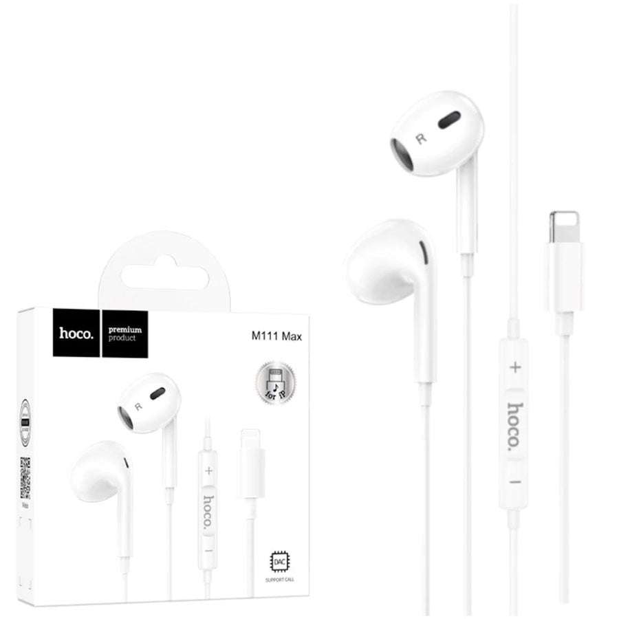 Hoco M111 Max Primero DCA Support Lighting Wired iPhone Earphones White-www.firsthelptech.ie